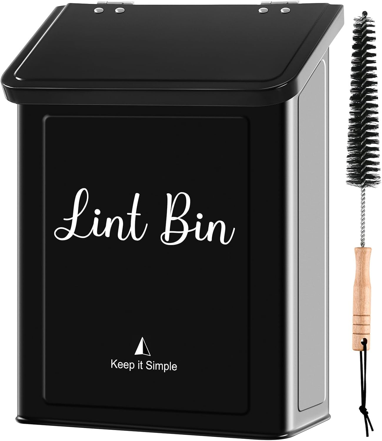 SUBEKYU Magnetic Lint Bin for Laundry Room, Wall Mounted Metal Lint Box Holder Trash Can with Lid for Dryer,Lint Basket for Laundry Room Organization,White