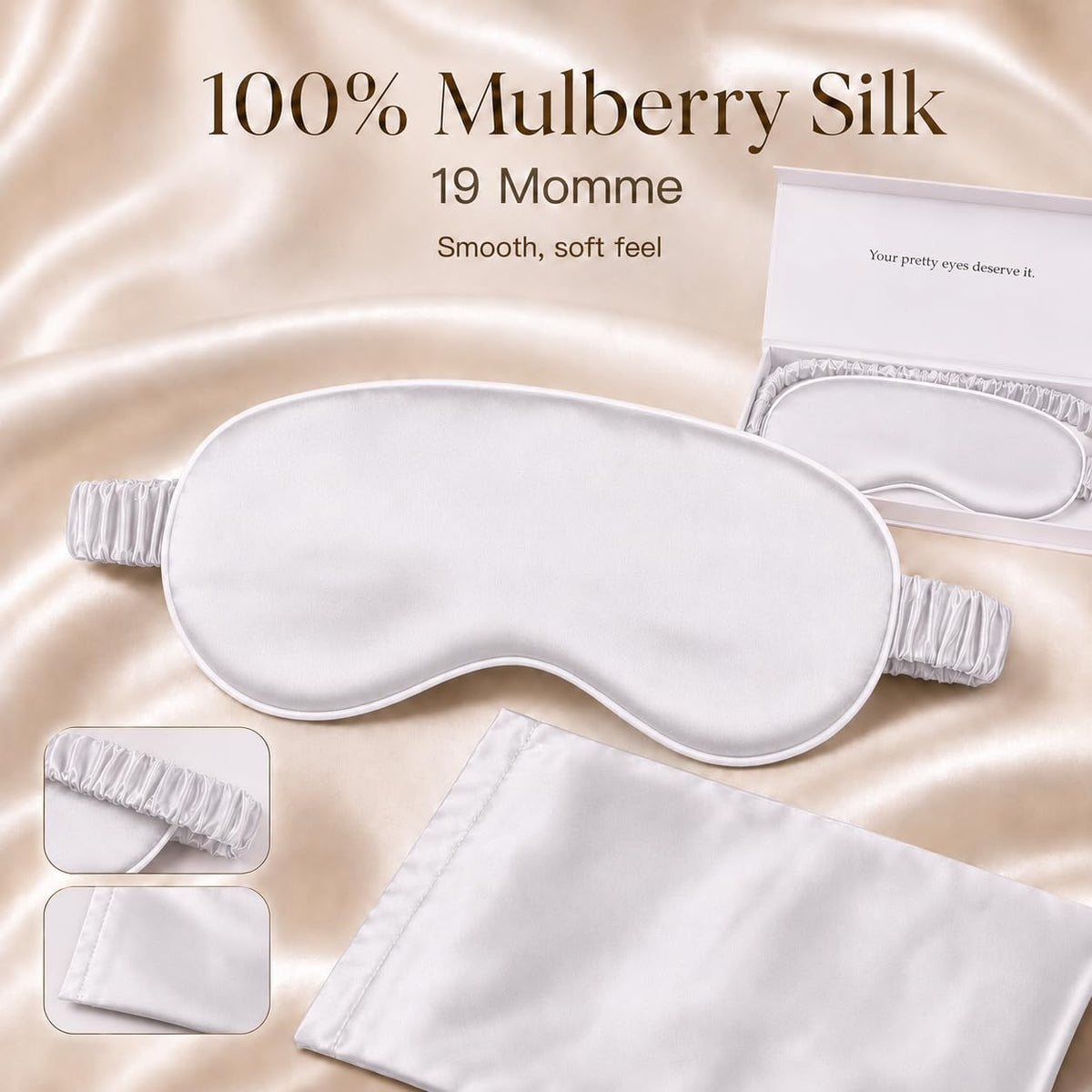 Silk Sleep Mask Light Blocking Luxury 100% Mulberry 19mm Silk Eye Mask Eye Cover Blindfold Ultra Soft Light & Comfy Anti Aging Skin Care with Travel Bag Gift Package