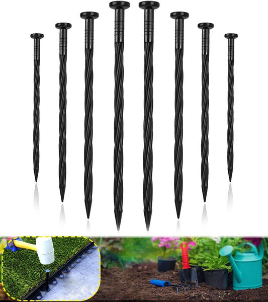 100-Pack-8 Inch Plastic Landscape Stakes, Spiral Nylon Landscape Anchoring Spikes，Edging Spikes for Paver Edging, Weed Barrier, Artificial Turf & More