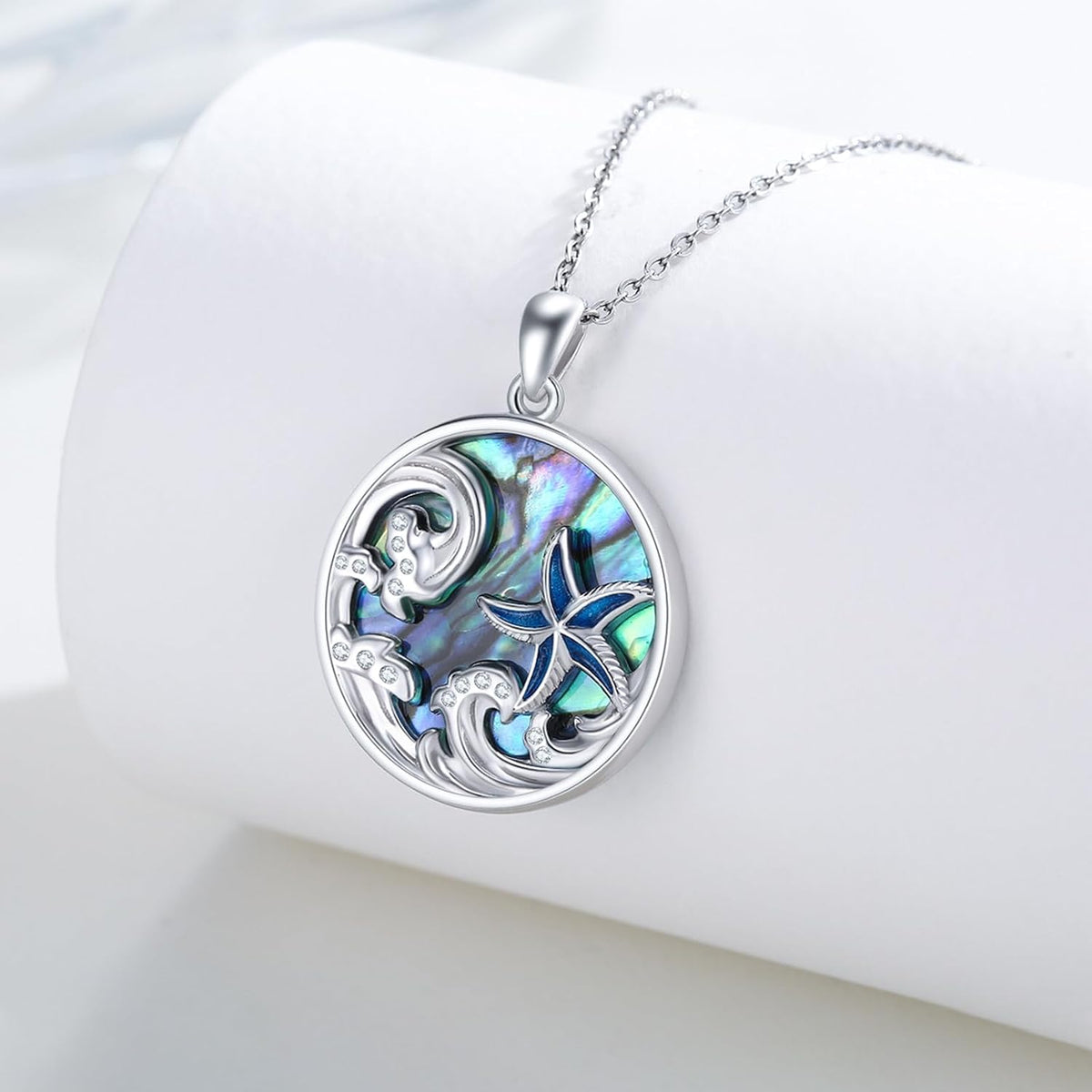 Ocean Necklace 925 Sterling Silver Wave Pendant Necklace Ocean Jewelry Beach Gifts for Women Friends Mom