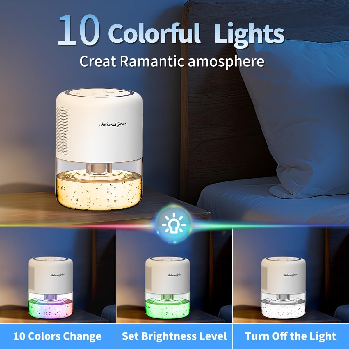 44oz(1.3L) Small Dehumidifier for Home Auto-Off Quiet Portable Dehumidifier with 3 Modes 10 Color Lights 4 Timer Settings for Bedroom Bathroom Closet (215 sq.ft)