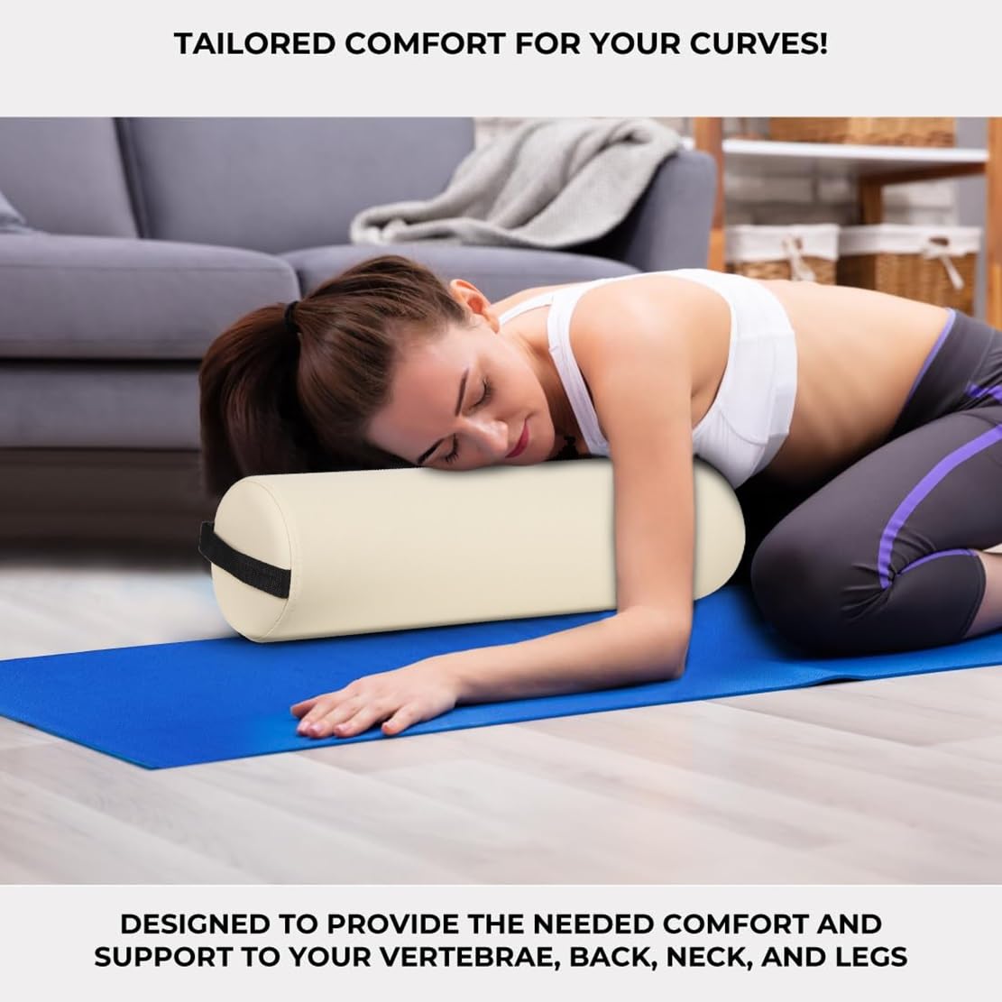 ForPro Full Round Bolster Pillow, Crème, Oil and Stain-Resistant, for Massage and Yoga, 6” R x 26” L