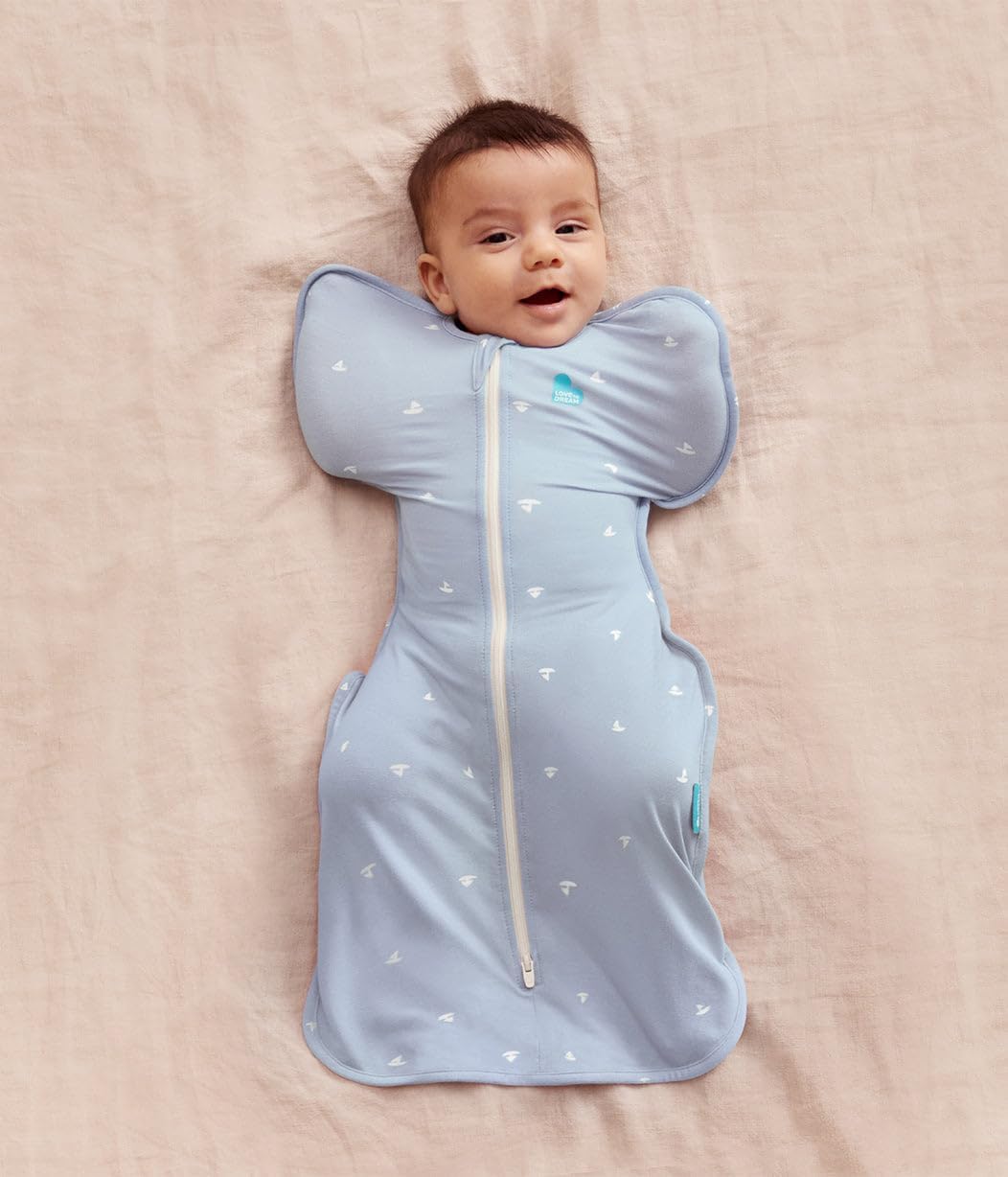 Love to Dream Swaddle Up Viscose from Bamboo, Arms Up Position, Soft and Sustainable Bamboo Fabric, Versatile Wearable Blanket,1.0 TOG (20-24°C) Ideal for Moderate Temps,Newborn 5-8.5 lbs, Boats Mist