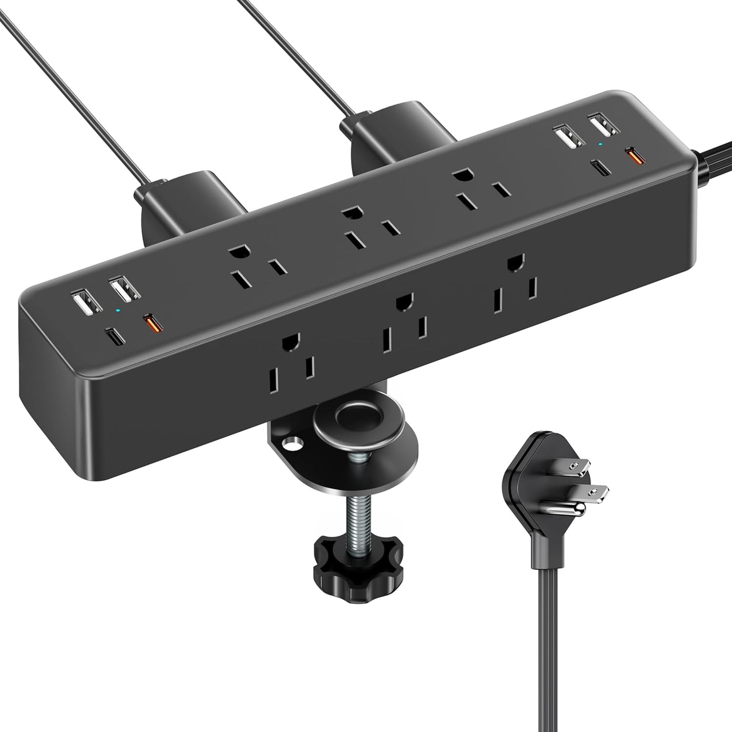 Flat Plug Desk Clamp Power Strip 10FT, 40W Total Fast Charging Station, Dual PD 20W USB C Ports, Desk Edge Mount Power Strip 9 AC Outlets 8 USB Ports(4 USB C), Fit 1.7" Tabletop Edge