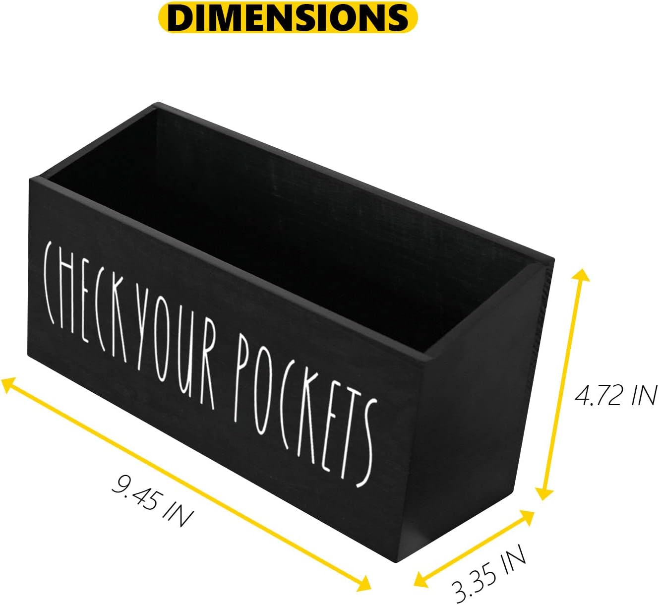 Pocket Treasures Holder, Laundry Room Organization, Magnetic Laundry Money Coin Caddy, Farmhouse Check Your Pockets Sign Bin Box Wall Mount, Laundry Storage Organizer Decor Container (Black)