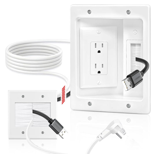 in Wall Cable Management Kit with Recessed Tv Outlet Box-Two-Hole Socket, 9ft Cord,Tv Cable Hider Wall Kit Hider Box Fits All Plugs, Easy, Safe Cable Management
