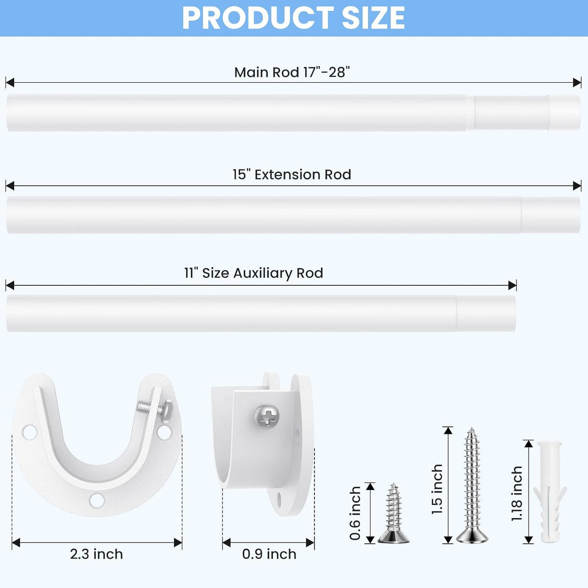 Closet Rod, 17-54in Stepless Adjuatable closet rods for Hanging Clothes