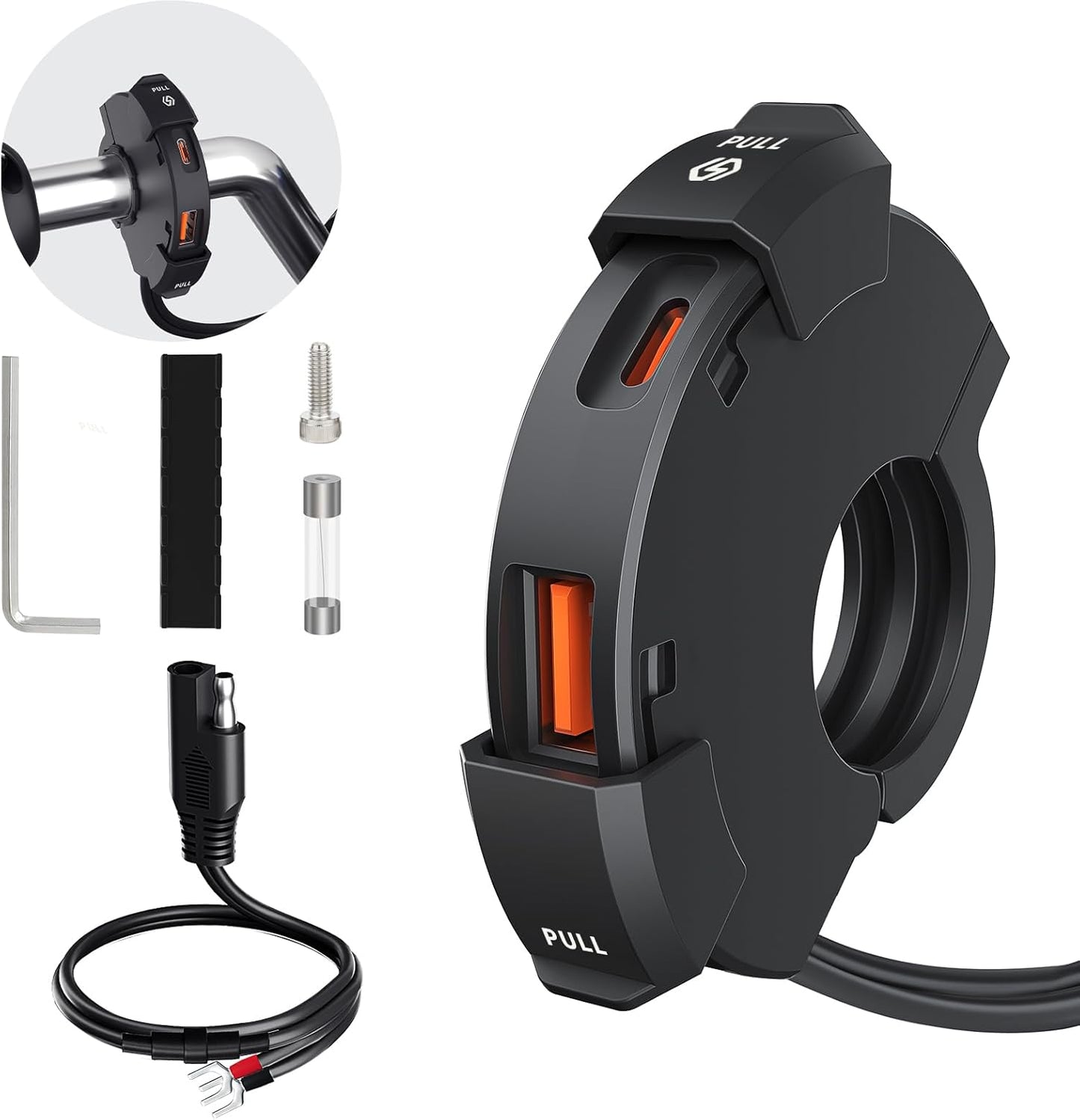 Motorcycle Phone Charger 30W PD Type-C 18W USB Quick Charger Ultra-Narrow SAE to USB Adapter IP65 Waterproof Motorcycle Accessories for Phones/Tablets