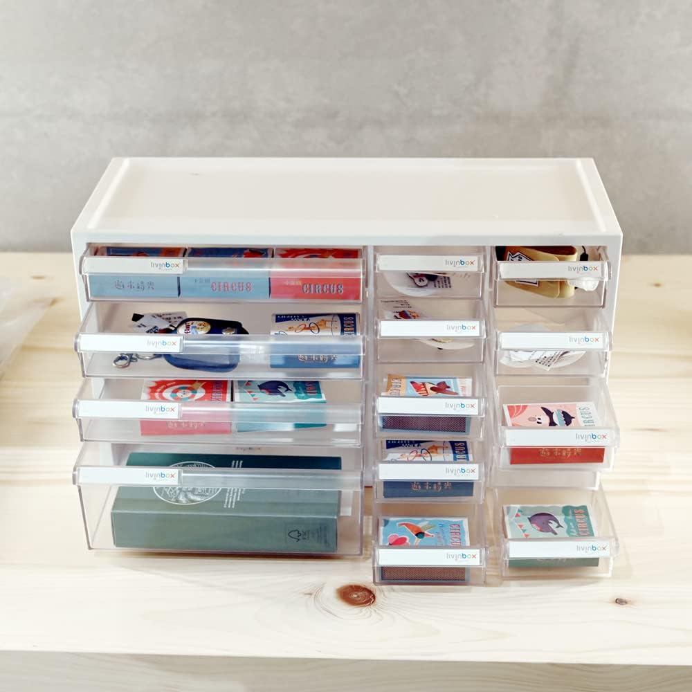 livinbox Desk organizer with 14 Drawers, Stackable storage cabinet for Arts Crafts Sewing Manicure Supply Medicine Vitamin White A9-1310-WT