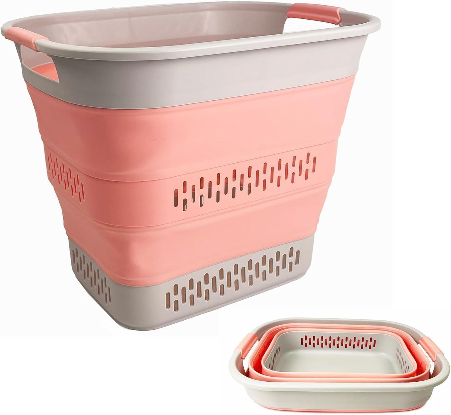 SAMMART 40L (10.5 Gallon) Collapsible Plastic Laundry Basket - Foldable Pop Up Storage Container/Organizer - Portable Laundry Hamper - Space Saving (1, White/Steel Grey)