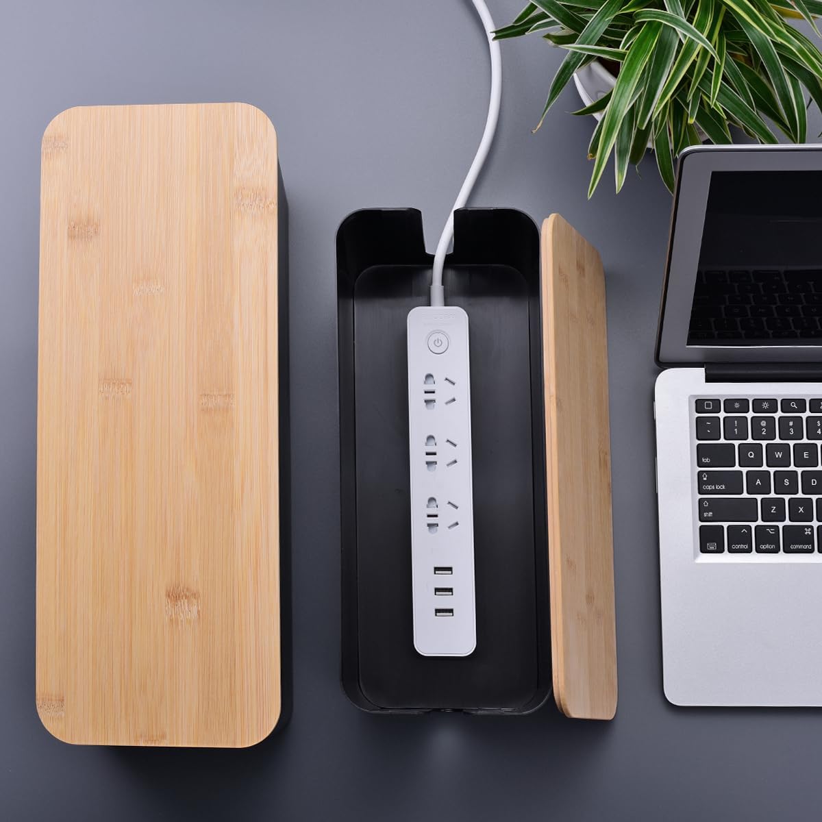 2Pack Cable Management Box,Wooden Style Cord Organizer Cord Hide Box