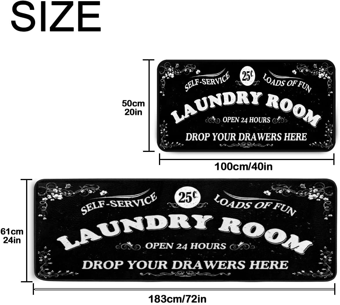 Laundry Room Long Rug Area Rug Non-Slip Floor Mat Waterproof Farmhouse Carpet for Kitchen 40" x 20"(Black-1)