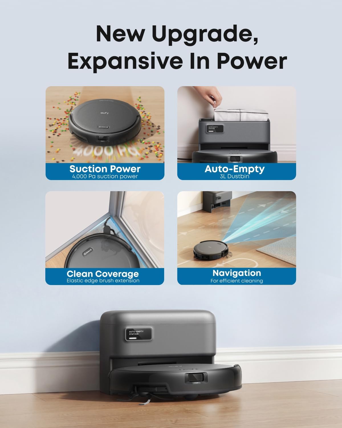 eufy C10 Robot Vacuum Self Emptying, 8 Weeks Hands Free, Advanced Smart Mapping with LiDAR Navigation, 2.85-Inch Slim Design, Powerful Suction, Edge Expansion Brush for Pet Hair, Carpet Detection