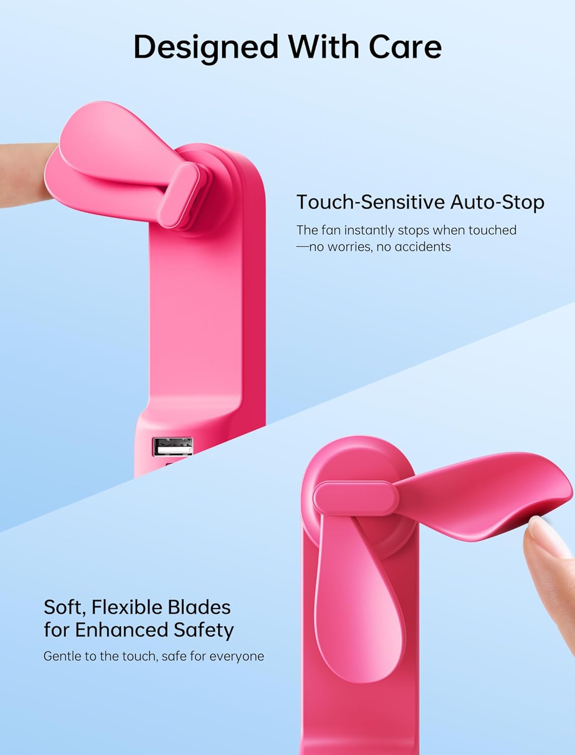 JISULIFE 3 IN 1 Handheld Mini Fan - Portable Fan & Power Bank & Flashlight, 19H Max Cooling, USB Rechargeable, Pocket-Sized for Travel, Cruise, Concerts, Makeup, 2026 Summer Gifts for Women(Fuchsia)
