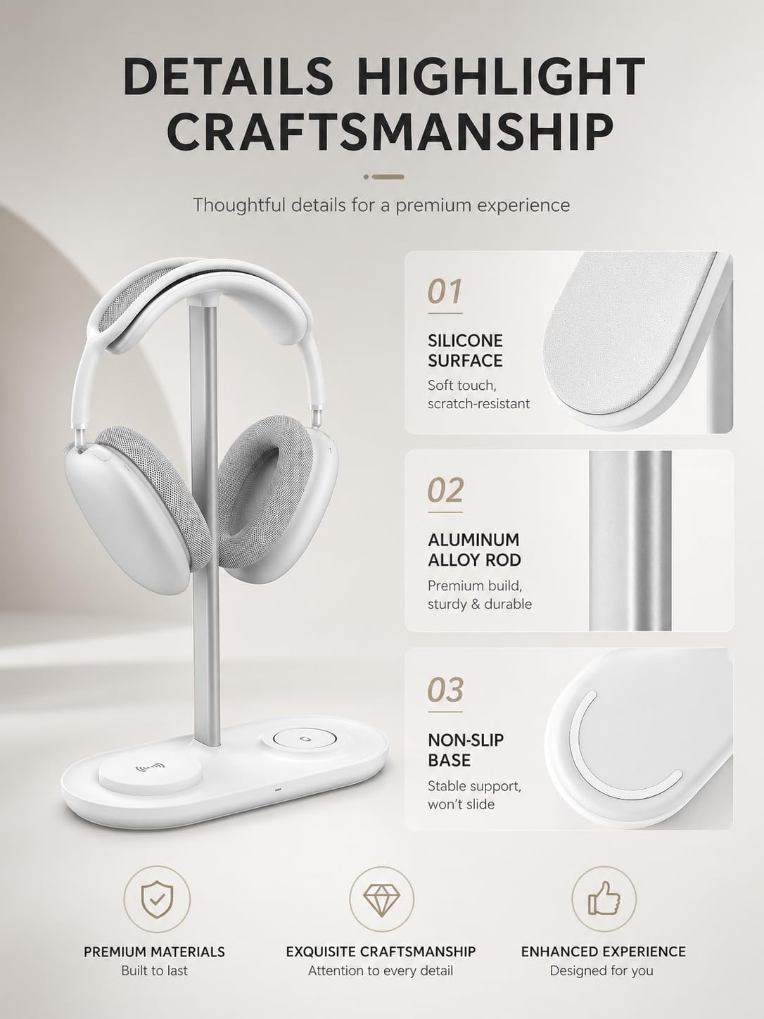 4 in 1 Headphone Stand, Airpod Max Charger Stand with 15W Wireless Charger