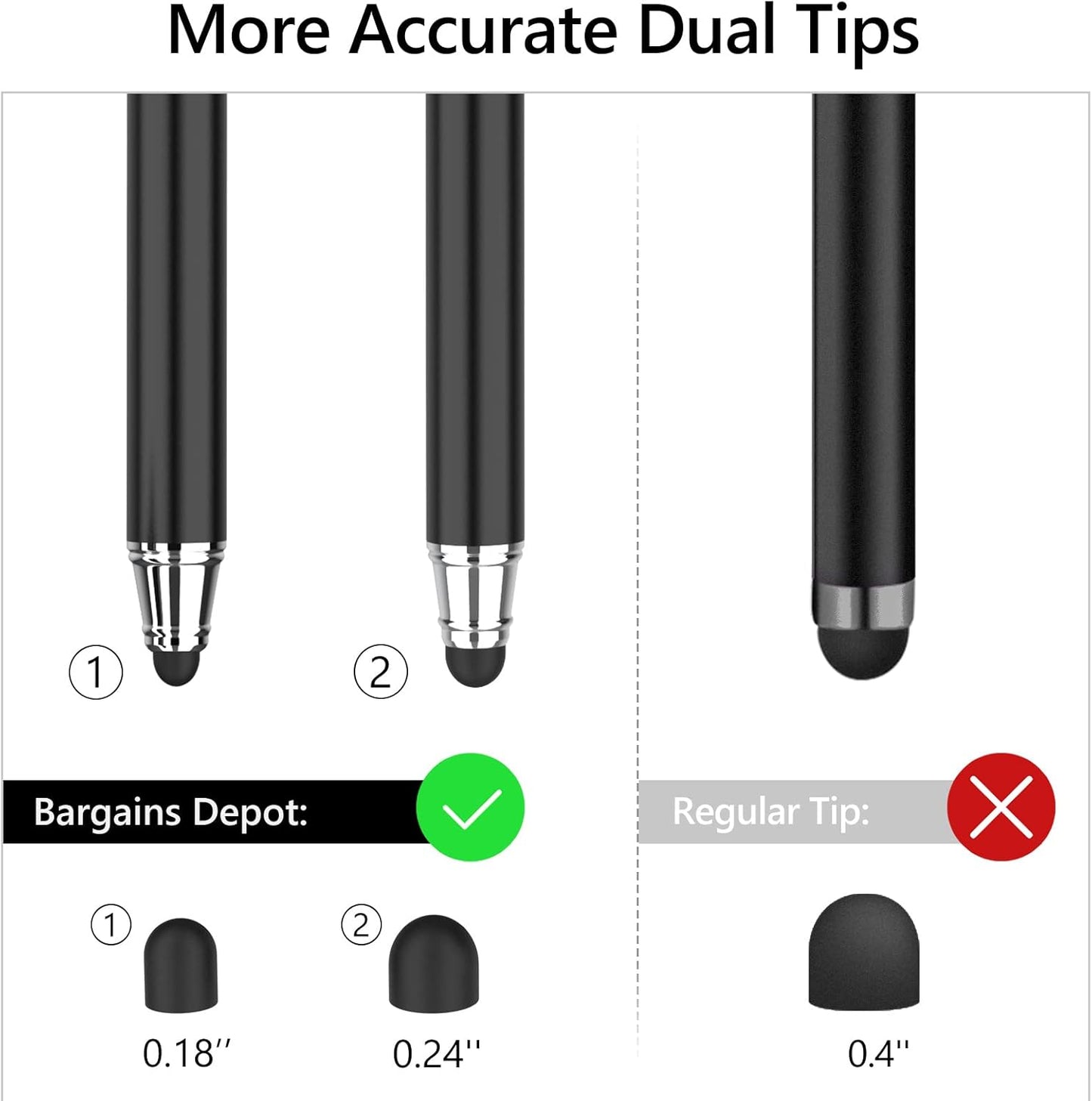 Capacitive Stylus/Styli 2-in-1 Universal Touch Screen Pen for All Touch Screen Tablets/Cell Phones with 20 Extra Replaceable Soft Rubber Tips (4 Pieces, Black/Blue/Purple/Green)