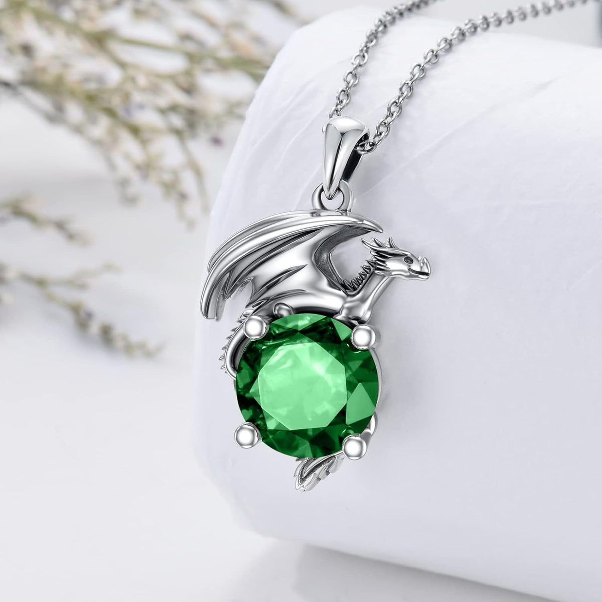 Dragon Necklace for Women/Men Sterling Silver Necklace with Birthstone Gift for Women/Men