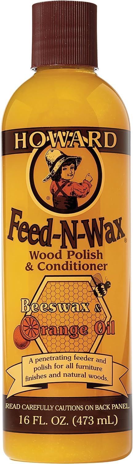 Howard Products Beeswax Wood Polish & Conditioner, Feed-N-Wax, Beeswax Furniture Polish For Wood, 16 Oz, Orange