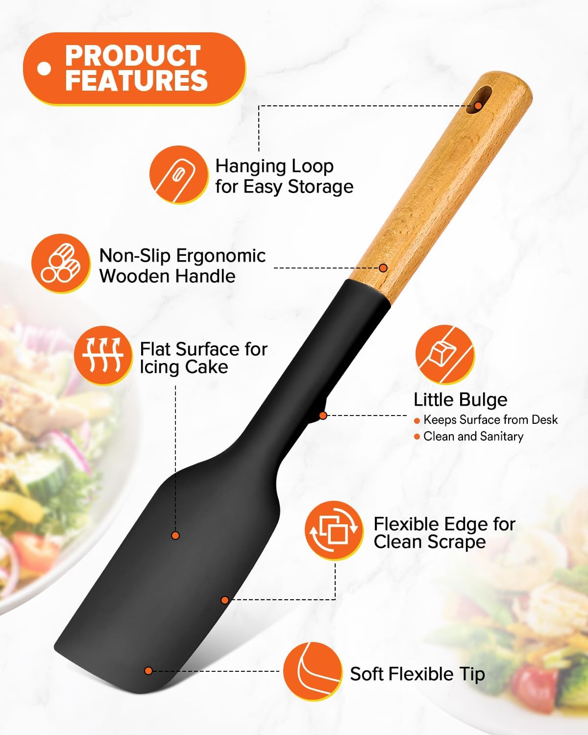 Badiano Silicone Spatula Spoon Set for Nonstick Cookwares, 4 Pack, BLACK