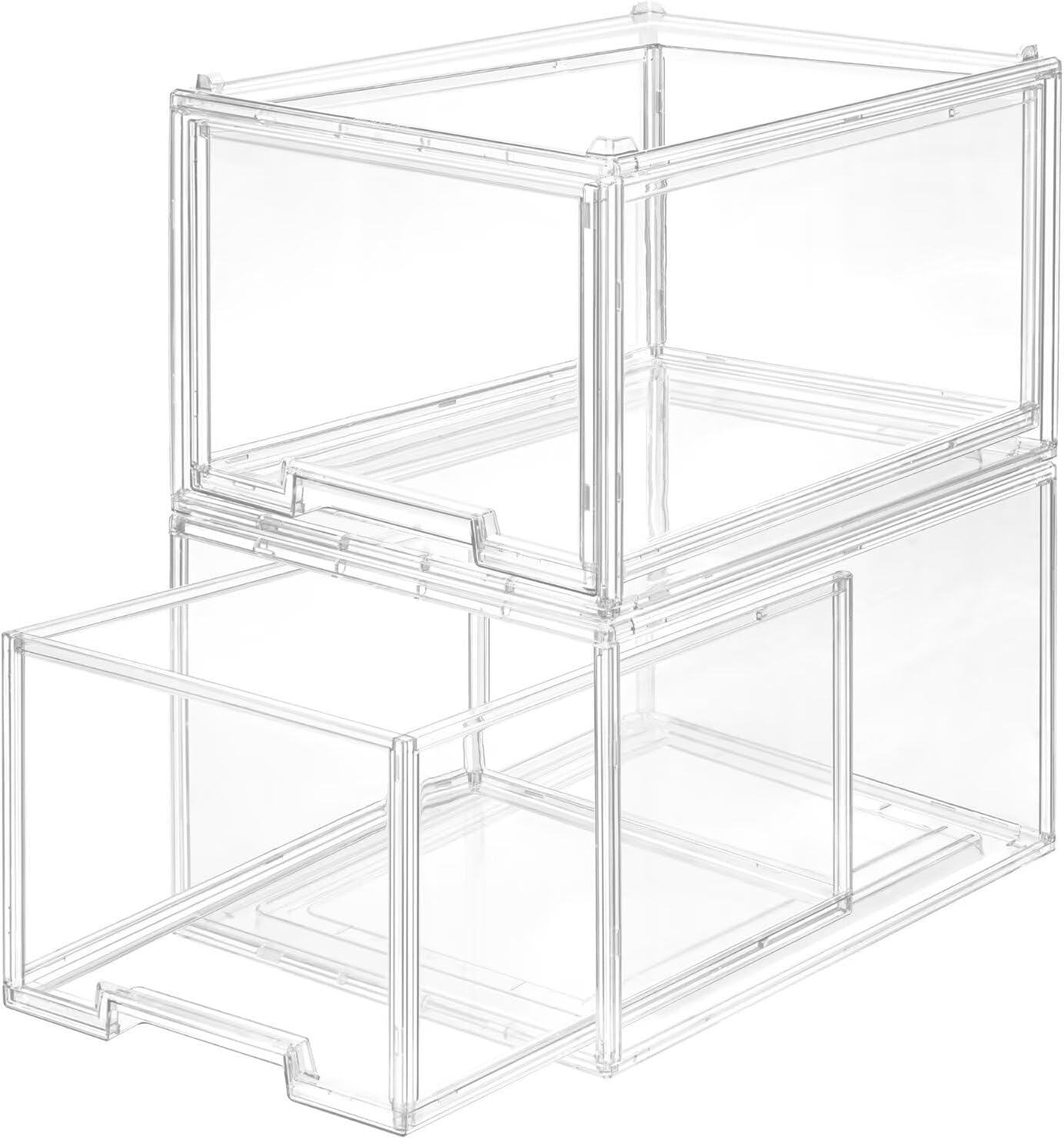 AZ.MIFENO Large Stackable Storage Drawers,Clear Thickened Drawer Organizers with Pull-Out Drawer for Skincare,Cosmetics, Ideal for Closet,Bathroom,Kitchen Undersink,Cabinet,Toy Organization (2 Packs)