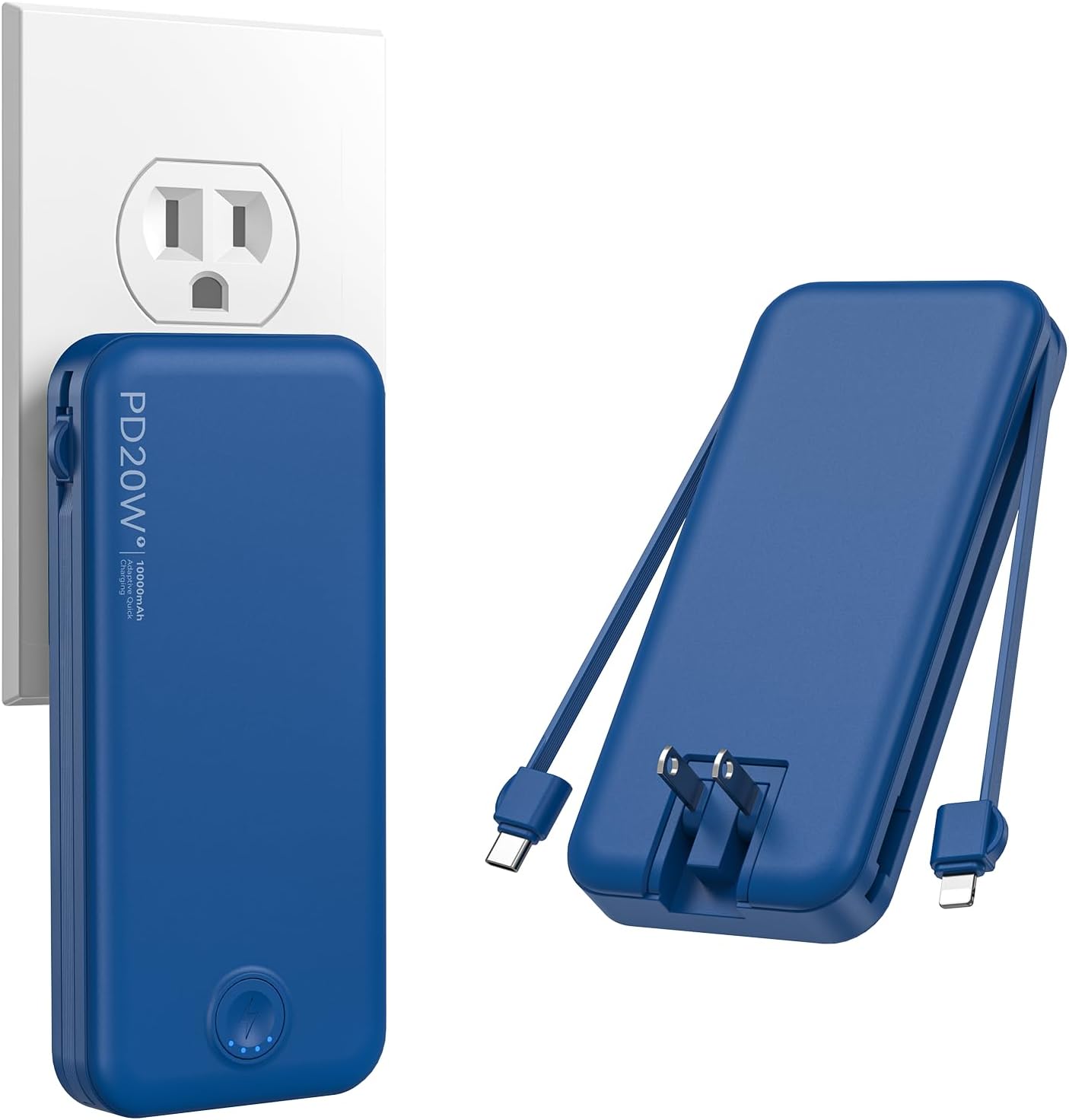 Nusyddy Portable Charger, 10000mAh PD20W Fast Charging Power Bank with Built-in Cables & Wall Plug, Travel Essentials External Battery Pack, USB C Battery Phone Charger for iPhone, iPad, Samsung Navy