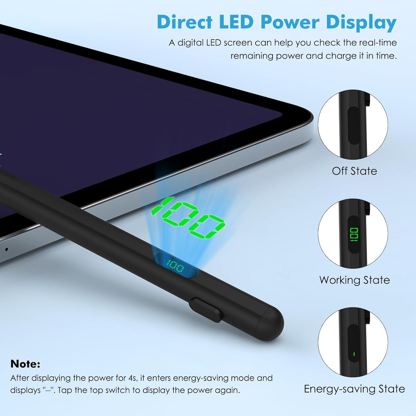 MoKo Stylus Pen for Touch Screen, Active Universal Stylus Pen Compatible with iPad/iPhone/Samsung/Tablet Devices and Other iOS/Android Smartphone, Tablet Pen with Power Display, Black