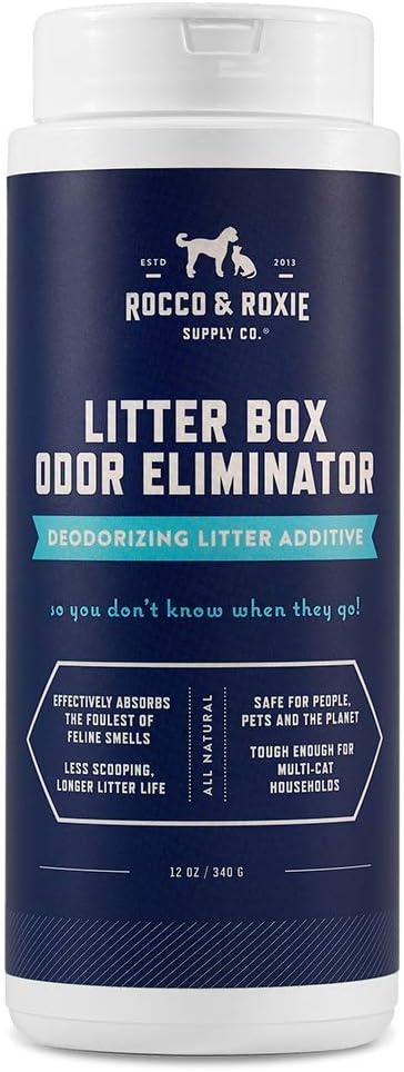 Rocco & Roxie Litter Box Odor Eliminator, Best Natural Urine Deodorizer, Cat Box Deodorizer, Smell Control, Odor Absorber, Safe for Kitty, 12 oz
