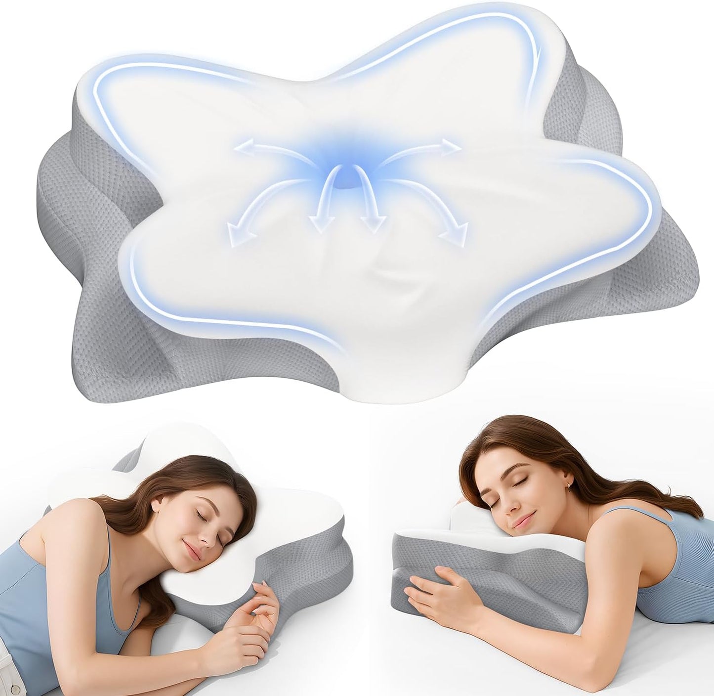 Cervical Neck Pillow, Ergonomic Memory Foam Pillows for Neck Pain Relief with Breathable Pillowcase, Adjustable Contour Neck Support Pillow for Side Back Stomach Sleepers, Odorless