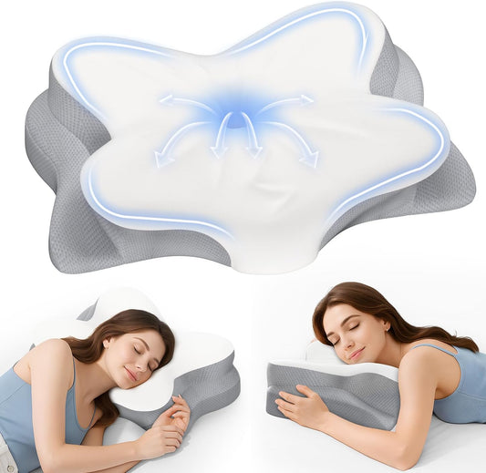 Cervical Neck Pillow, Ergonomic Memory Foam Pillows for Neck Pain Relief with Breathable Pillowcase, Adjustable Contour Neck Support Pillow for Side Back Stomach Sleepers, Odorless