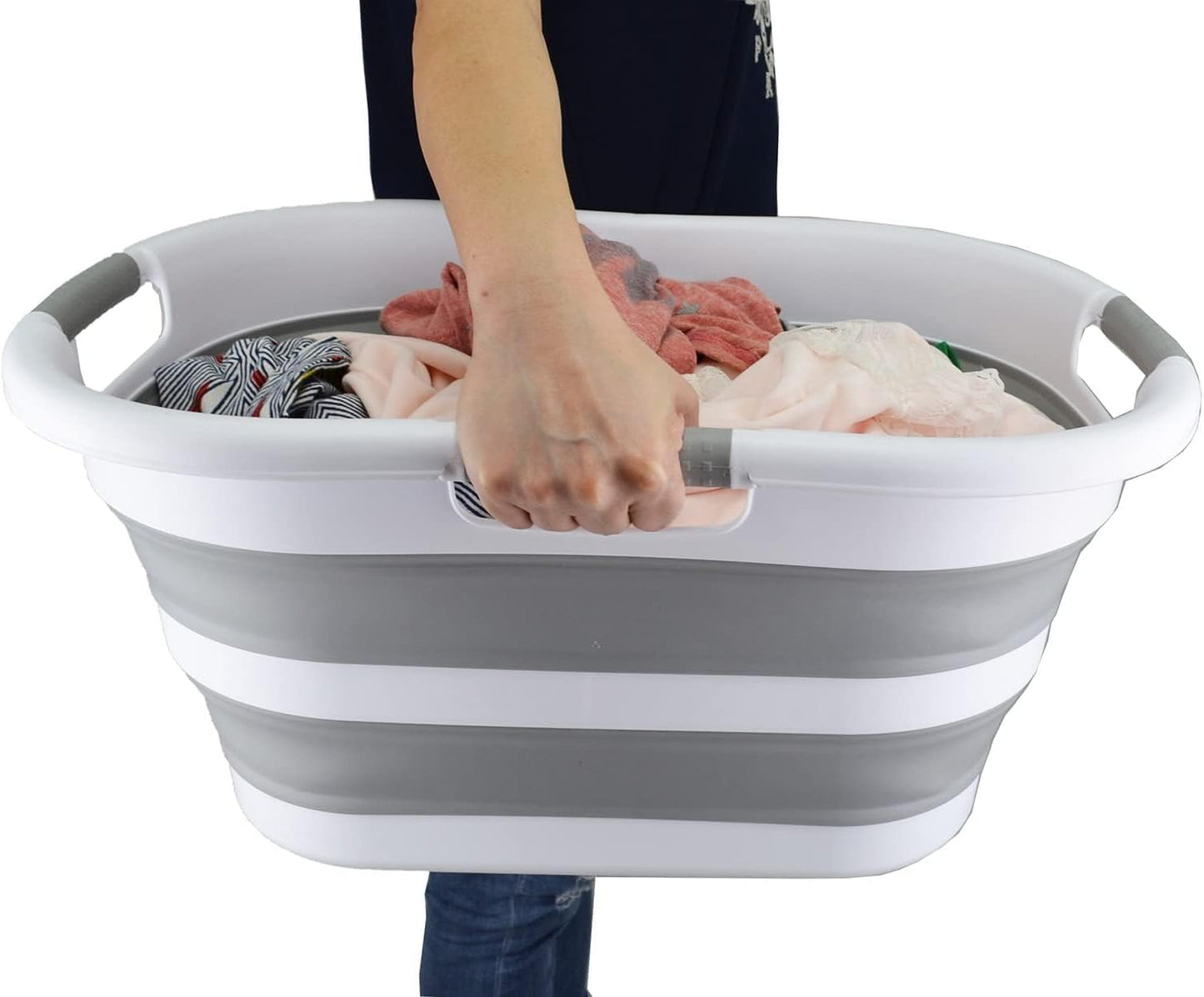 SAMMART 40L (10.5 Gallon) Collapsible Plastic Laundry Basket - Space Saving Storage Container/Organizer - Portable Washing Tub - Foldable Pop Up Hamper/Basket (2, Grey+ Black)