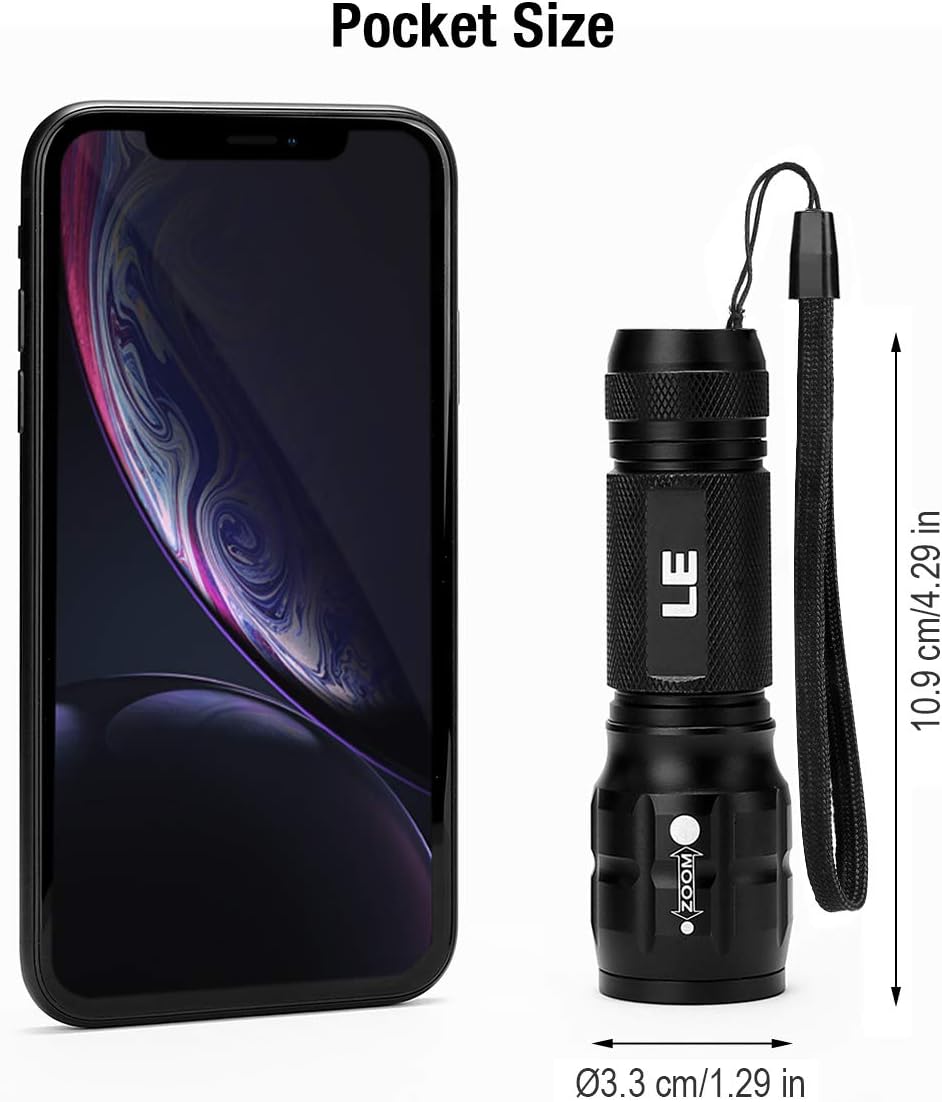 Lighting EVER LED Flashlights High Lumens, Small Flashlight, Waterproof, Adjustable Focus Flash Light for Outdoor, Emergency, Camping, AAA Batteries Included, 2 Pack
