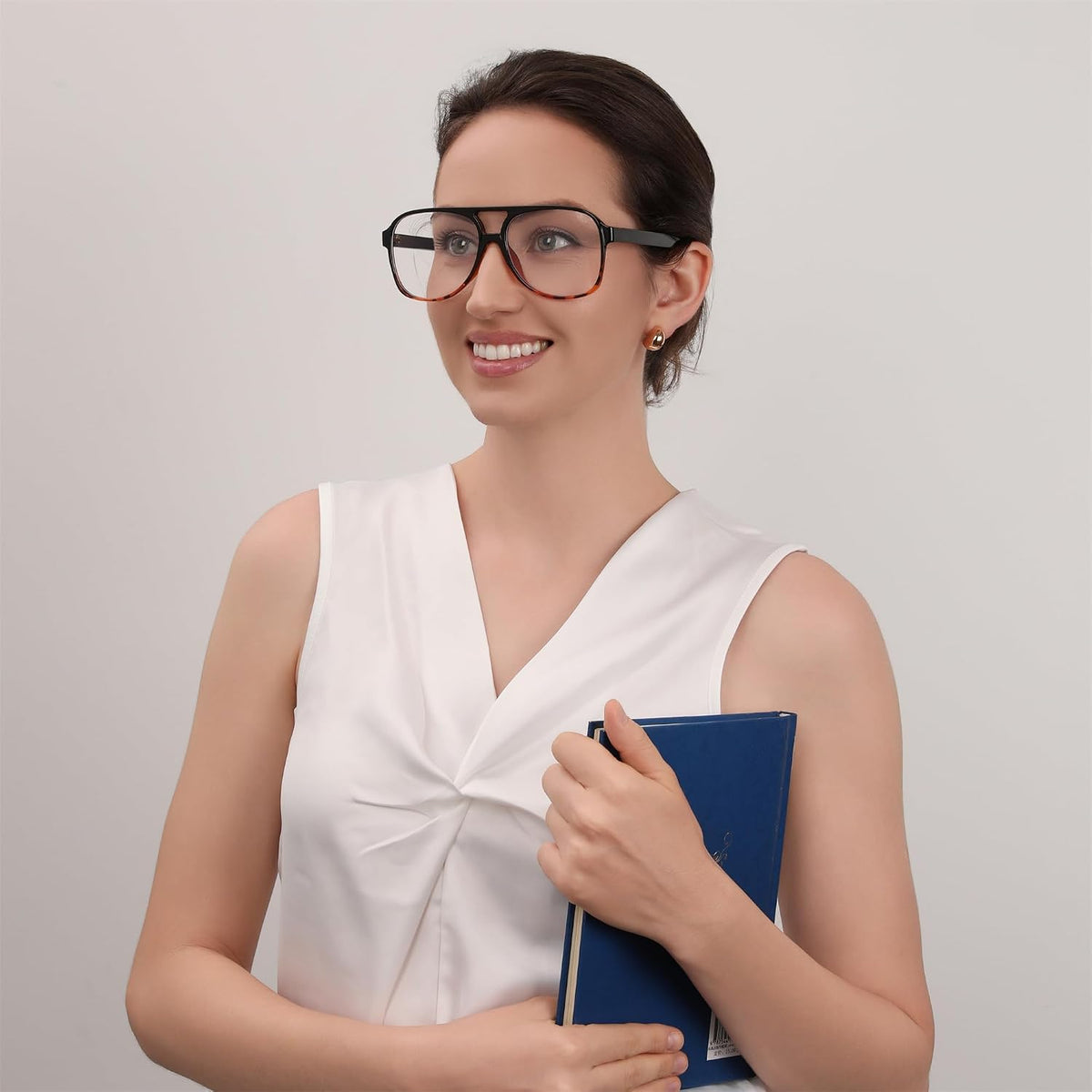 FEISEDY 70s Aviator Glasses Frame Blue Light Blocking Glasses Oversized Square Computer Glasses Women Men B2888