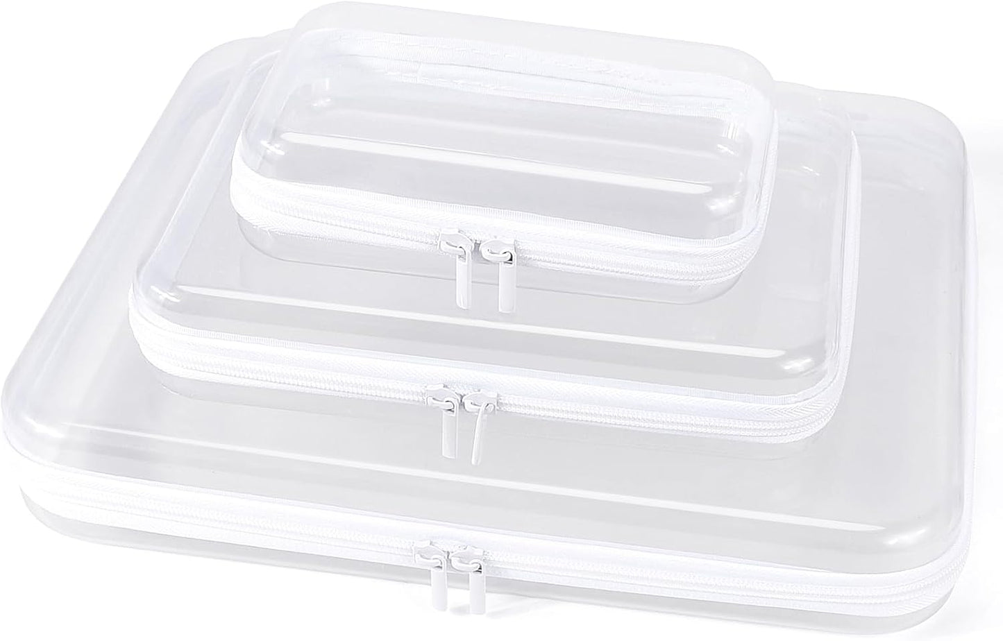YOPCDJ 3 Pack Clear Hard Shell Zipper Case, Clear Zipper Pouches Waterproof Makeup Organizer & Travel Toiletry Bag, Diaper Bag Organizing Pouches, Plastic Pouch for Office Home Storage, Large Size