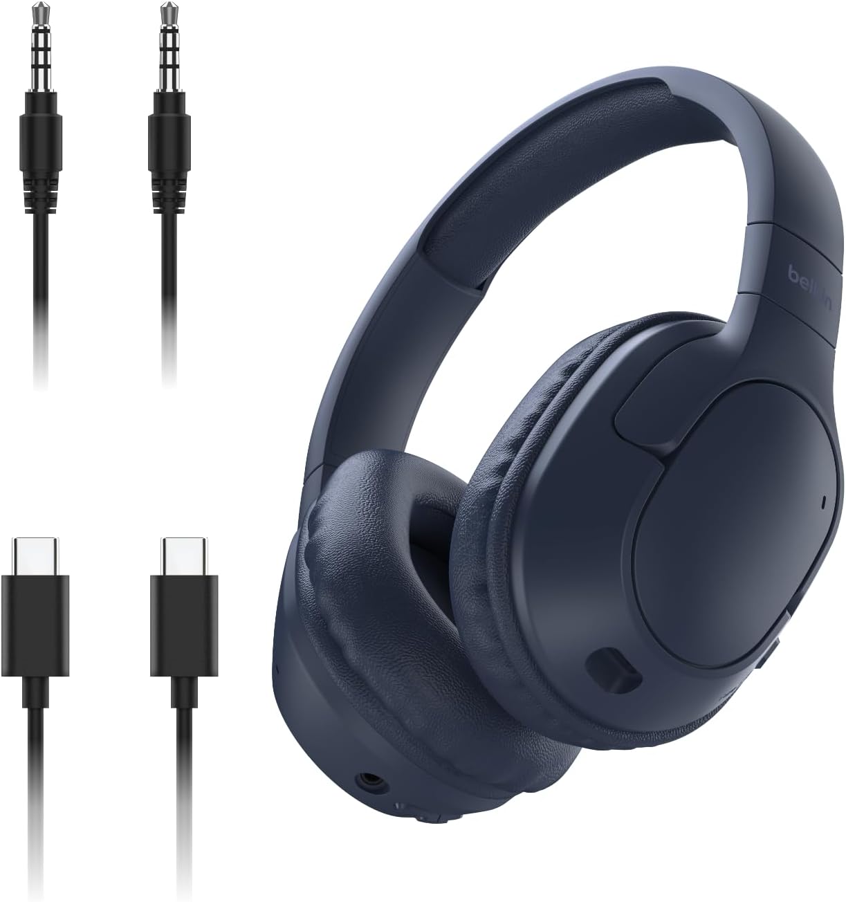 Belkin SoundForm Surround Bluetooth Over-Ear Headphones - Environmental Noise Cancelling Headphones - Wireless w/ 60H Playtime & Soft Ear Cups for iPhone, Galaxy, iPad, Travel, Home, or Office - Blue