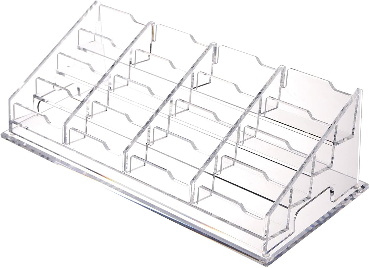 YUXUN Acrylic Business Card Holder for Desk-4 Tiers 16 Slots, Business Card Holder Case, Clear Multiple Cards Display Stand for Office Supplies Home School
