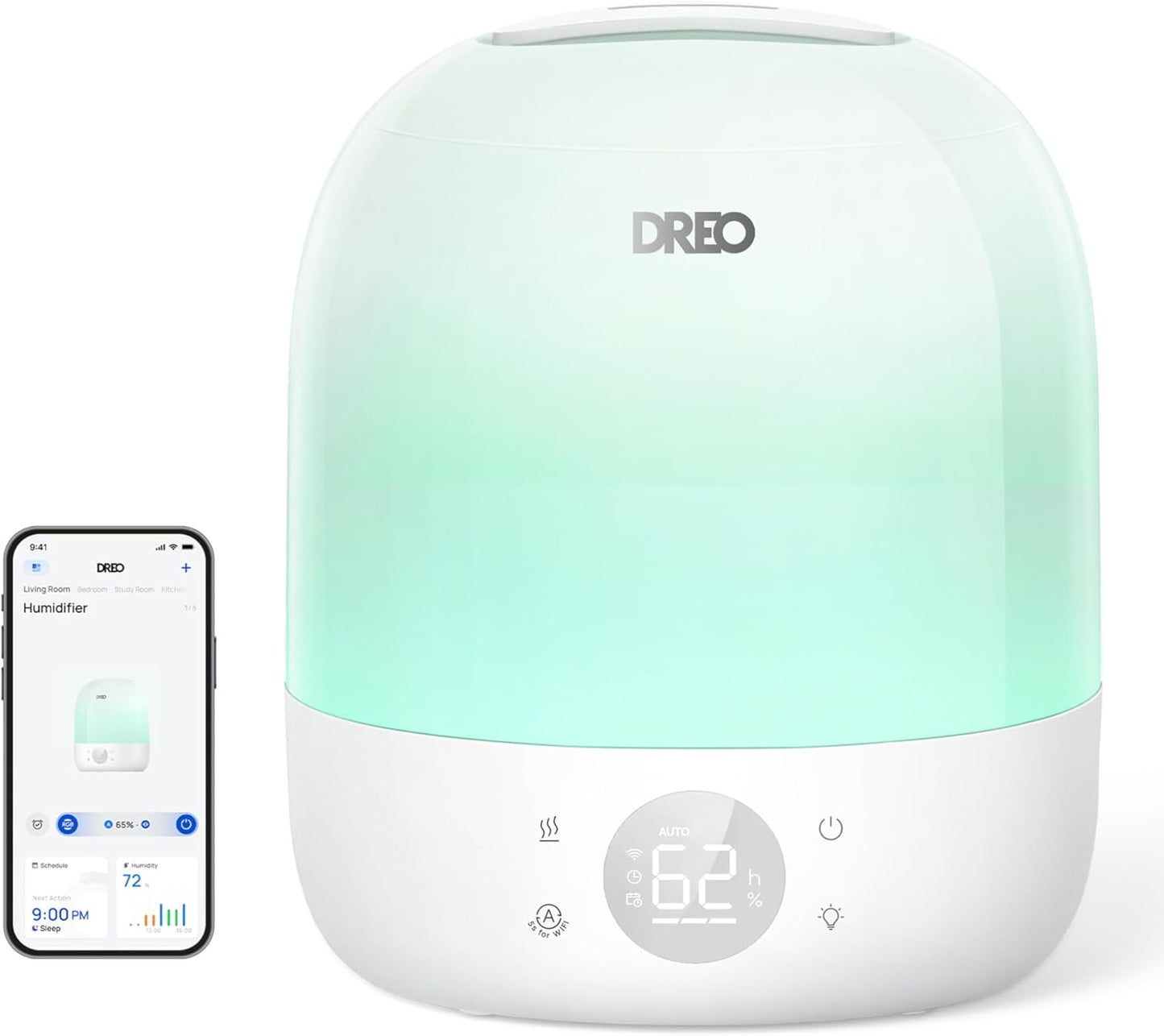 DREO Humidifiers for Bedroom - 30H Max Runtime & RGB Night Light & Sleep Trainer, Ultra Quiet 28dB Cool Mist Humidifier, Top Fill Smart Air Humidifier for Plants, Perfect for Baby & Nursery, HM409S