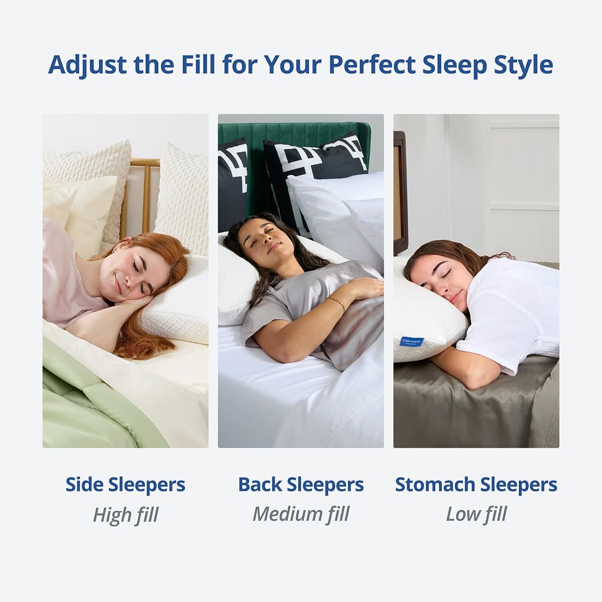 Cosy House Collection Luxury Rayon Derived from Bamboo Shredded Memory Foam Pillow - Adjustable & Removable Fill - Cool & Breathable Cover with Zipper for Side, Back, & Stomach Sleepers (Queen)