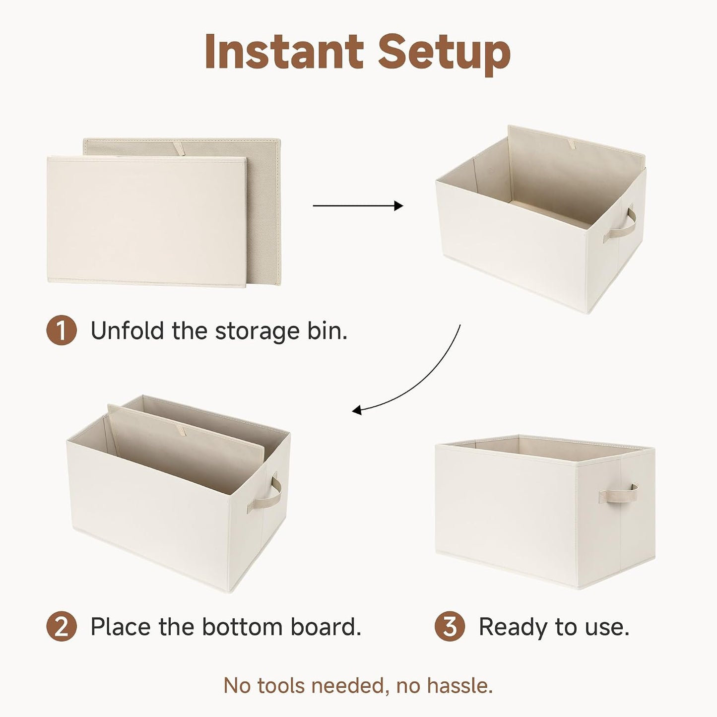 StorageWorks Closet Storage Bins, Beige, 3-Pack, Large | Closet Organizers and Storage Bins, Fabric Storage Baskets for Shelves, Linen Closet Organizer for Clothes