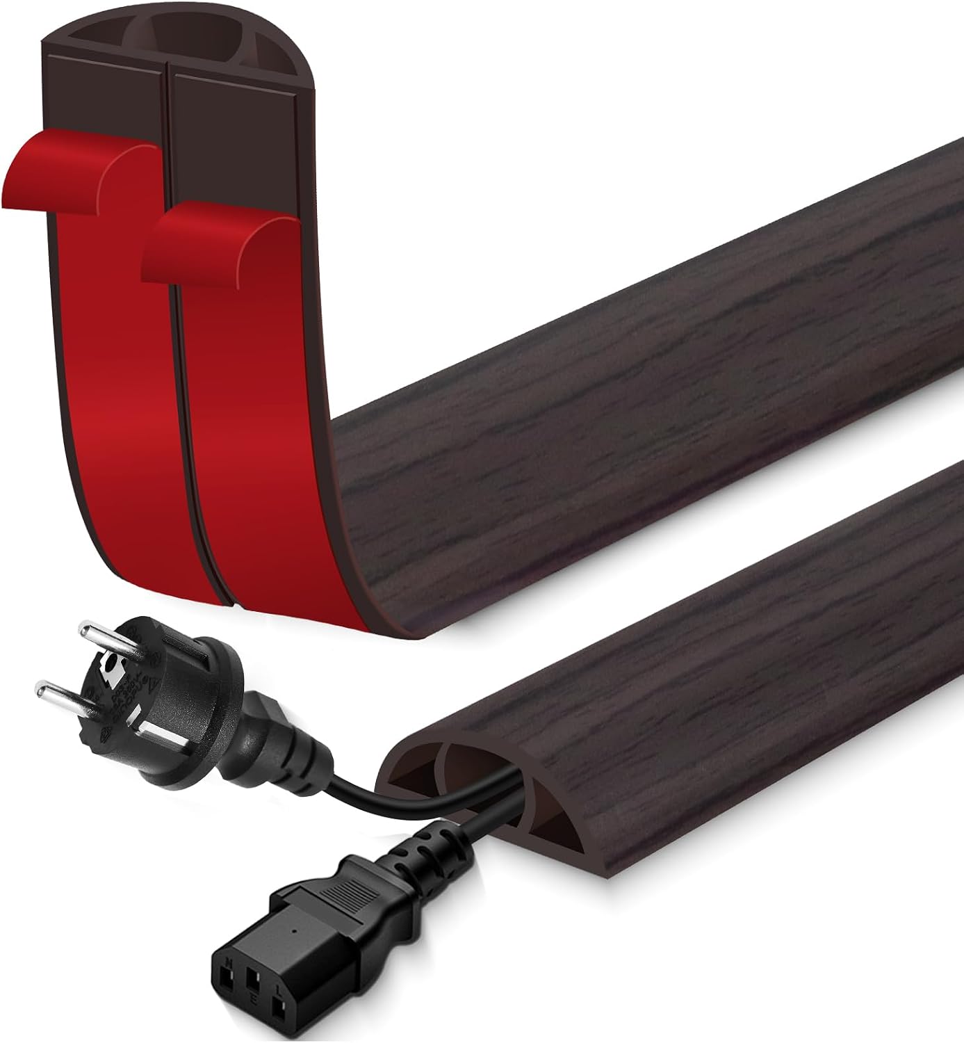 Floor Cord Cover for Wires on Floor Self Adhesive Cord Hider | Floor Cable Cover Floor Wire Covers for Cords Prevent Cable Trips, Cord Cavity W 0.59" x H 0.31", Black Walnut, 3.3Ft