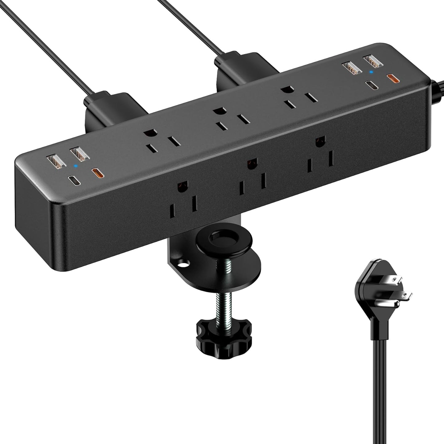 Flat Plug Desk Clamp Power Strip 10FT, 40W Total Fast Charging Station, Dual PD 20W USB C Ports, Desk Edge Mount Power Strip 9 AC Outlets 8 USB Ports(4 USB C), Fit 1.7" Tabletop Edge