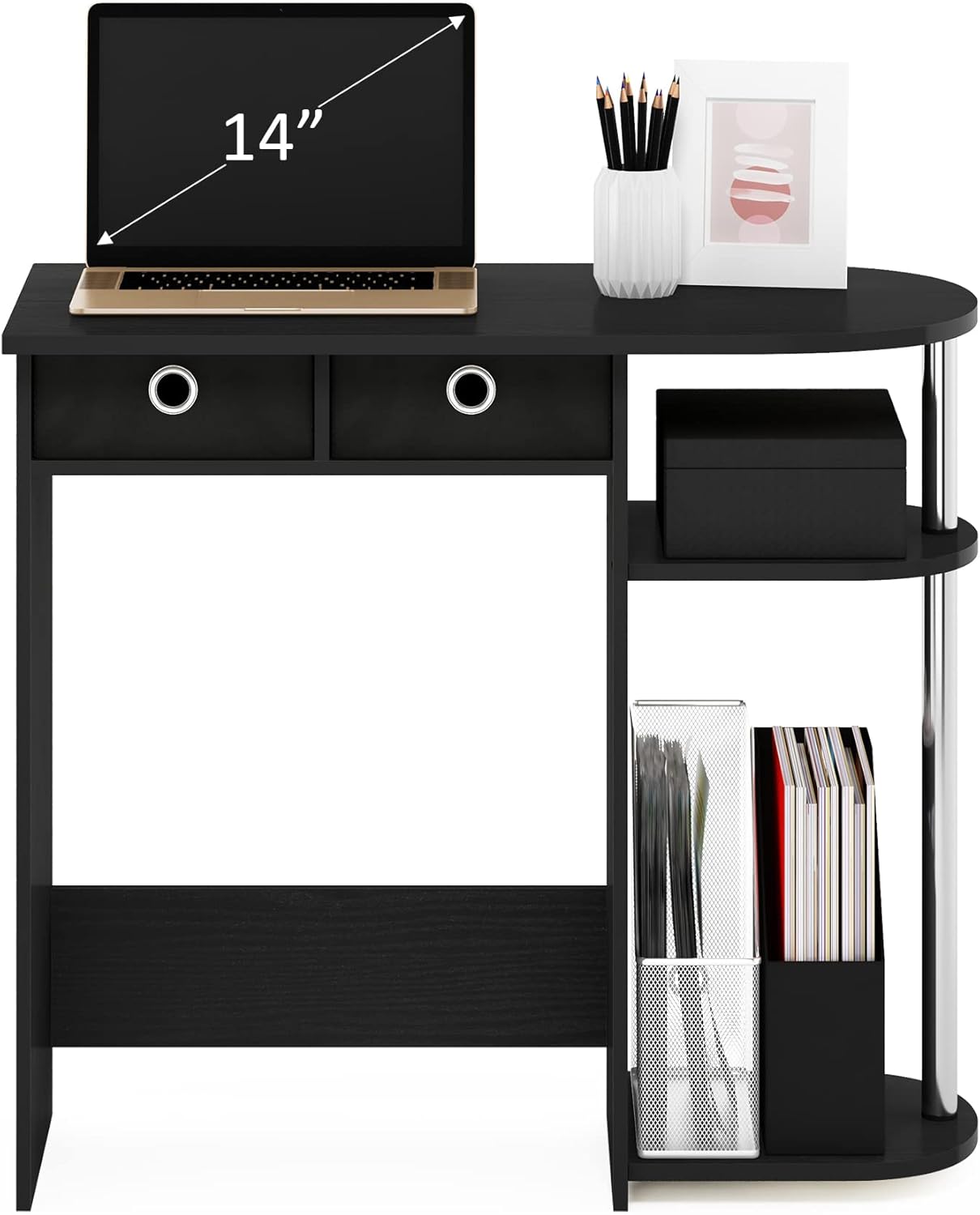 Furinno Go Green Desk, 31.5" Wide Gaming Desk with 2 Side Shelves and Storage Bins, Computer Desk, Office Desk for Home Office, Study Room, Dorm, Bedroom, Americano
