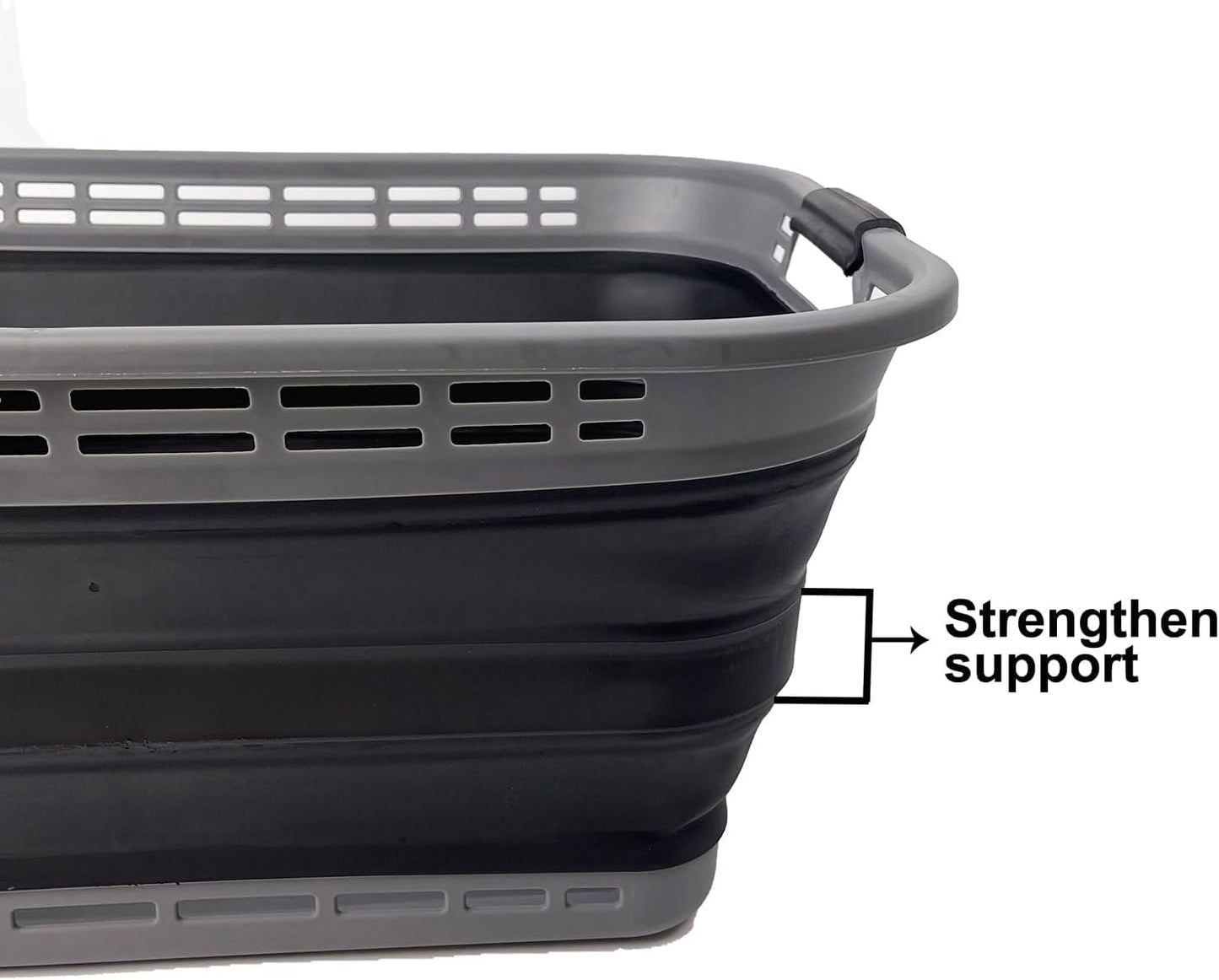 SAMMART 42L (11 Gallons) Collapsible Plastic Laundry Basket - Foldable Pop Up Storage Container/Organizer - Portable Washing Tub - Space Saving Hamper/Basket [BPA Free] (Grey/Black)
