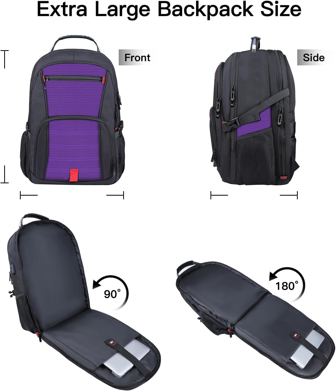 ANTERK Extra Large Backpack, Travel Laptop Backpack, Sturdy TSA Water Resistant 17.3 Inch Carry on Backpacks, Anti Theft Business Computer Backpacks Gifts for Men Women, Purple