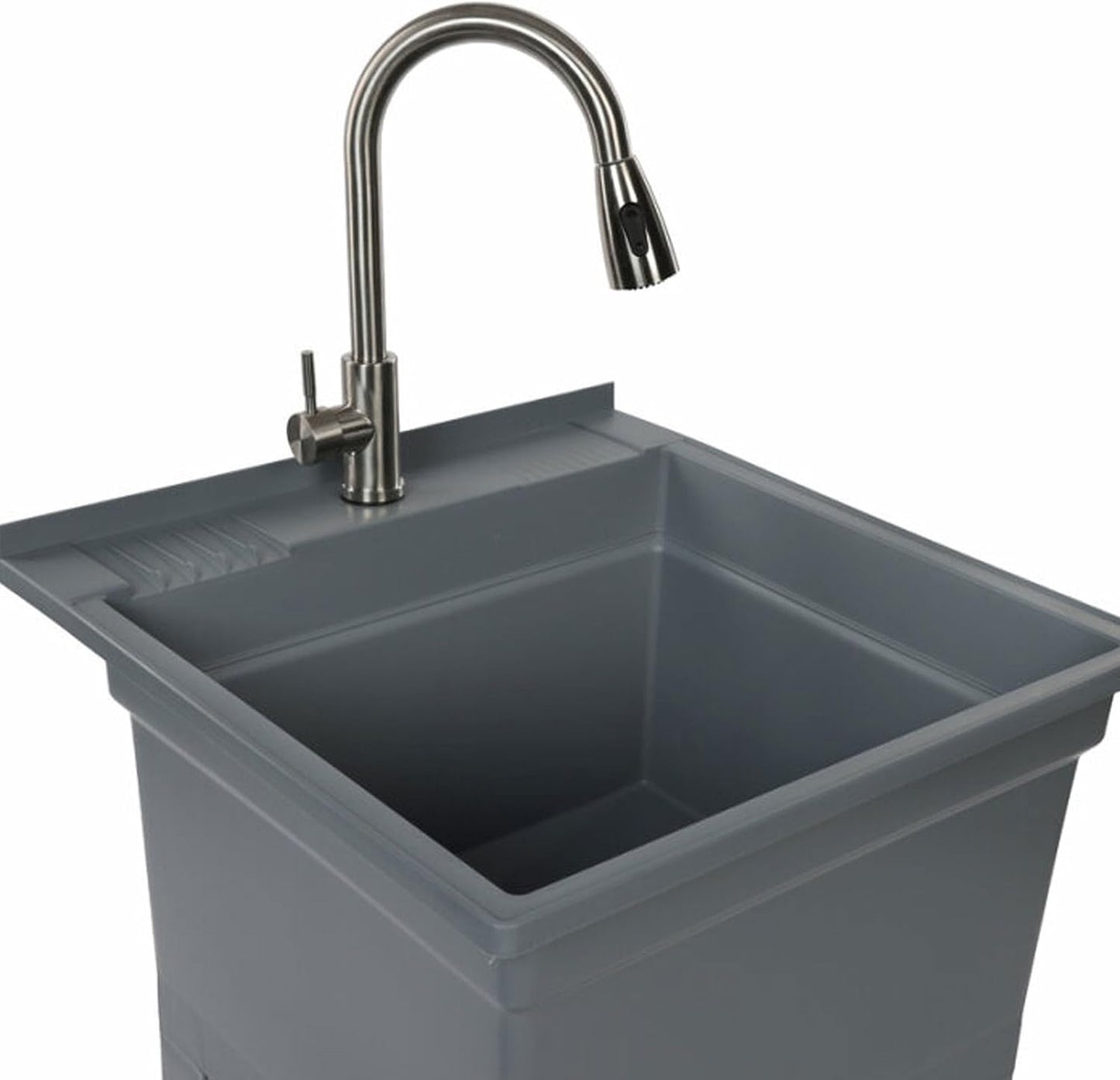 UTILITYSINKS Freestanding Utility Tub Sink with Quick Connect Drain, 24 x 24", Gray - Portable and Compact Sink with Faucet for Outdoor Kitchen, Laundry Room, Garage, and Basement