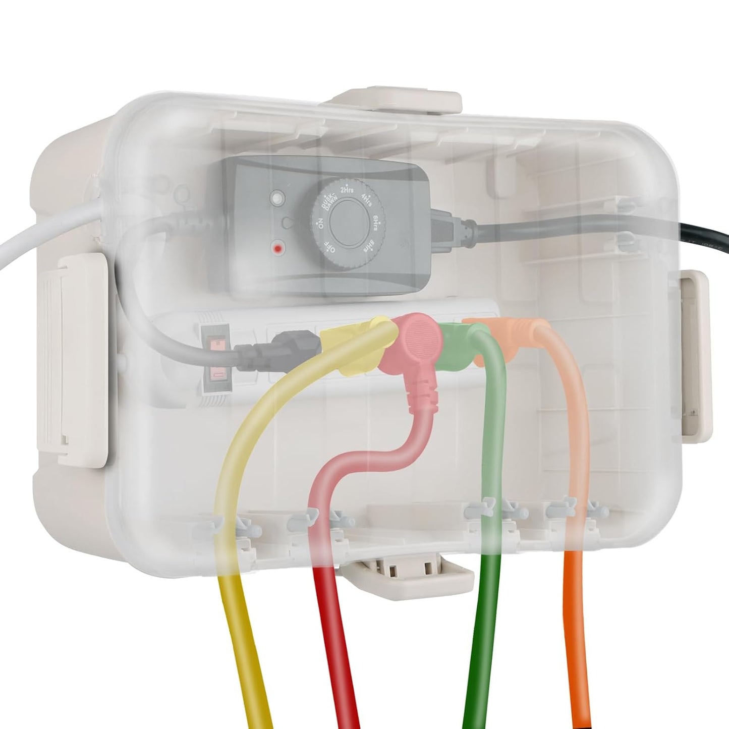 Flemoon Large Outdoor Electrical Box, Waterproof Extension Cord Cover | 6 Cable Entry Ports, IP54 Weatherproof Connection Box with Clear Lid for Photocell Light Sensor Timer, Outlet, Socket, Almond