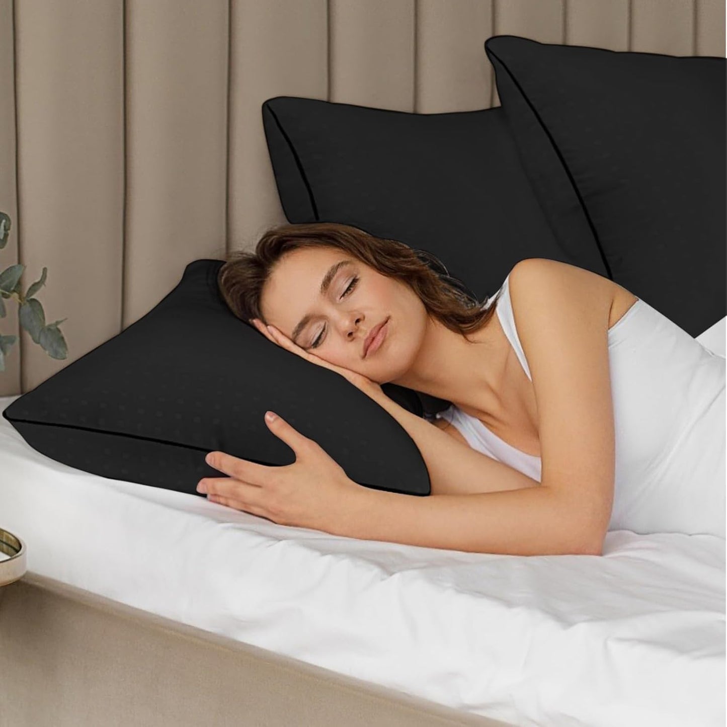 Standard Size Bed Pillows for Sleeping 4 Pack,Luxury Hotel Pillows,Comfortable and Supportive,Machine Washable,Suitable for Stomach,Back and Side Sleepers.(Black)