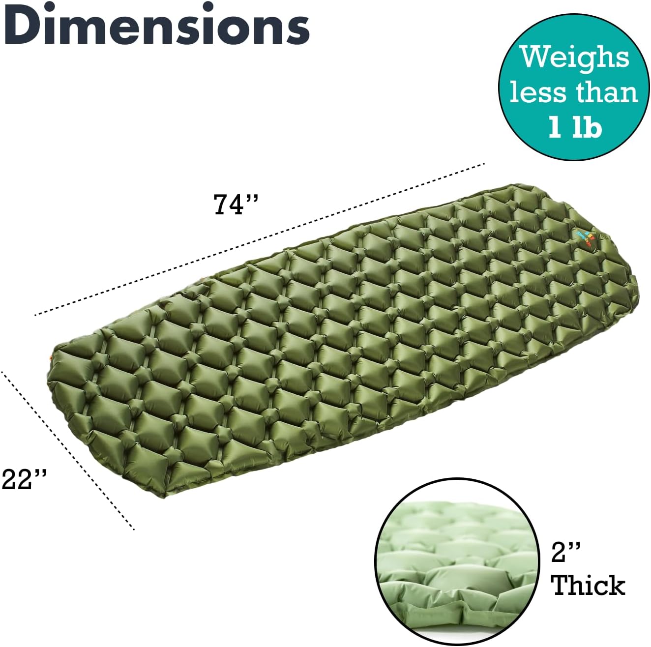 Sleepingo Ultralight Sleeping Mat - Inflatable & Compact Camping Air Mattress for Backpacking, Hiking- New