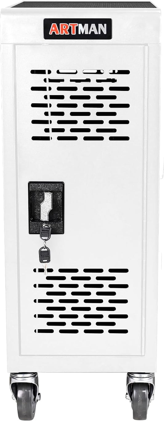 16-Bay Mobile Charging Cart with Lock, White | Laptop Storage, Access Lock, Cord Management, for iPads/Chromebooks up to 14", for School/Business