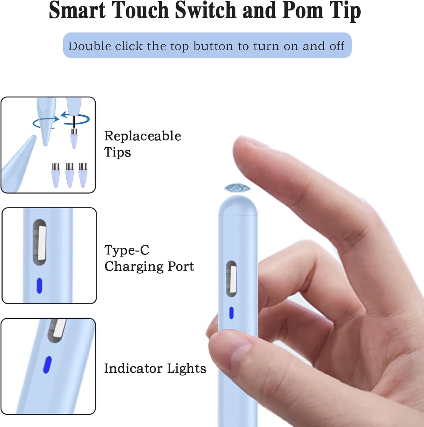 Universal Stylus Pen for iOS/Android,Drawing&Writing Rechargeable Touch Screen Pen Magnetic Tablet Stylus for iPhone/Samsung/XiaoMi/Huawei/Vivo/Lenovo and Other Android Device -Blue