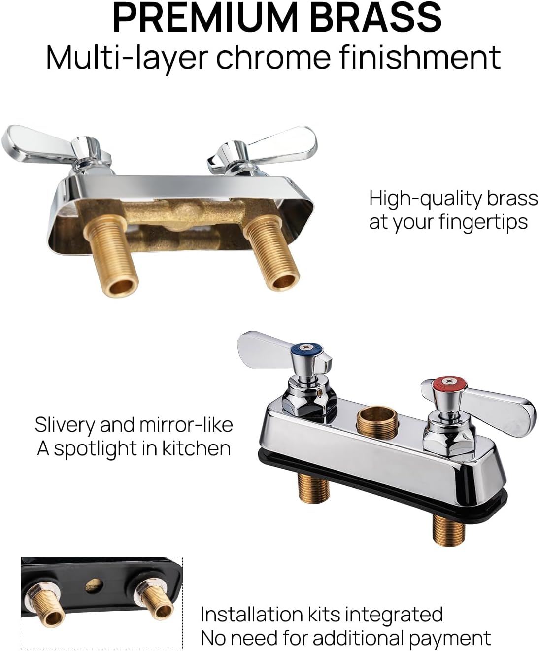 Leak-Free Commercial Sink Faucet 4 inch Center 2 Hole, Commercial Handwash Sink Faucet 3-1/2" Gooseneck Deck Mount, Laundry Tub Utility rv Bar Sink, Brass